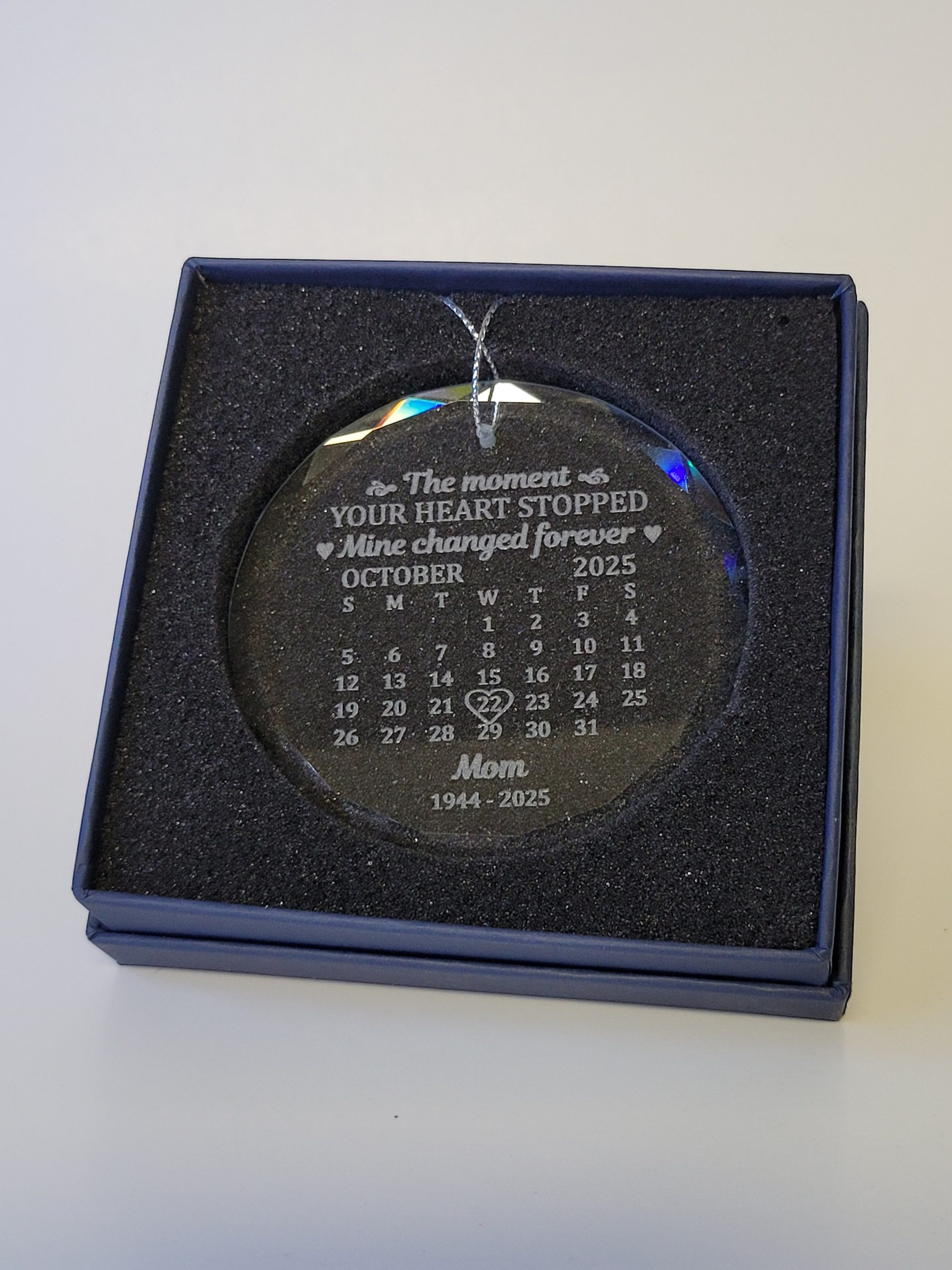 Custom Engraved 3" Memorial Ornament with Personalized Box - Image 2