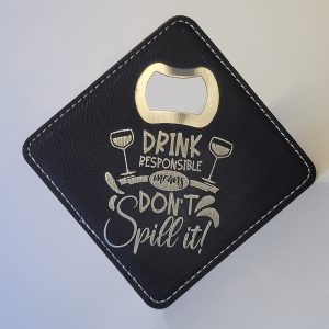 Custom Engraved Leatherette Bottle Opener Coaster